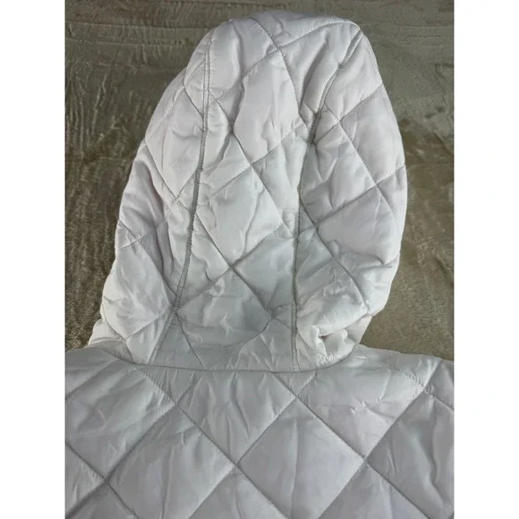 Lands End Womens White Quilted PrimaLoft Hooded Puffer Jacket Pink Lining Size M - Picture 9 of 17